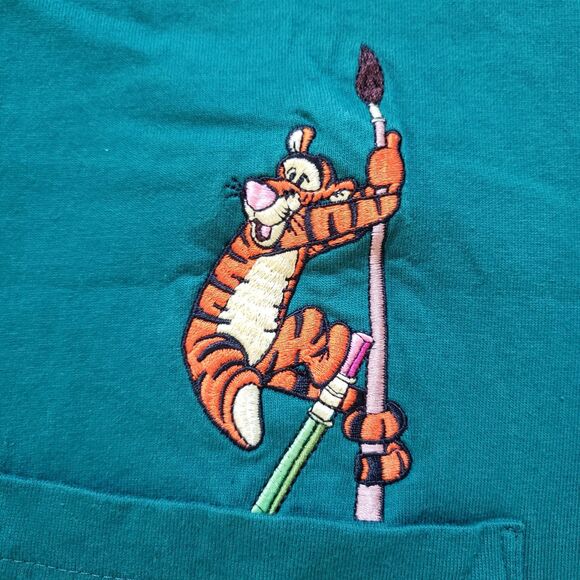 Vintage Artist Tigger Sz S-M Mens Disney Designs Green Embroidered Pocket Shirt - Picture 3 of 6